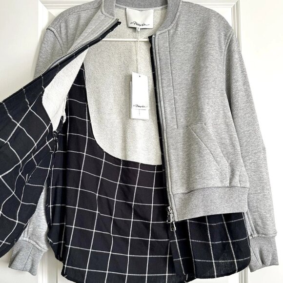 NWT Phillip Lim French Terry Double Layer Bomber Jacket in Gray Melange Size S - Picture 6 of 11